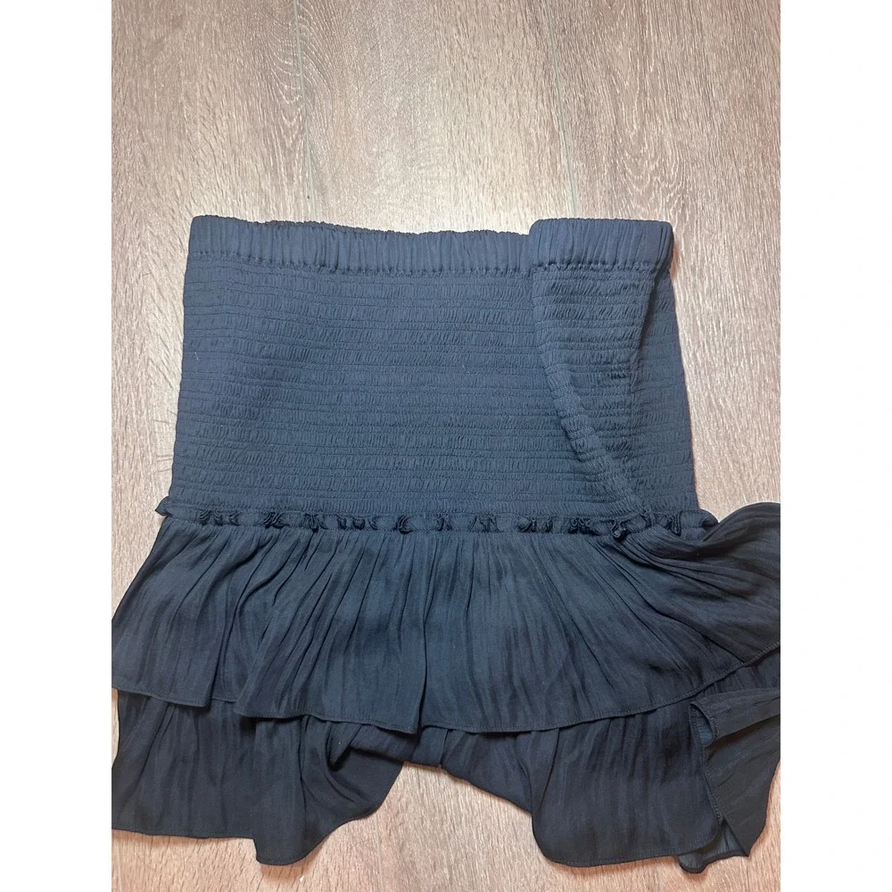 Dolan Anthropologie Women Black Smocked Ruffle Boho Tiered Mini Skirt Small